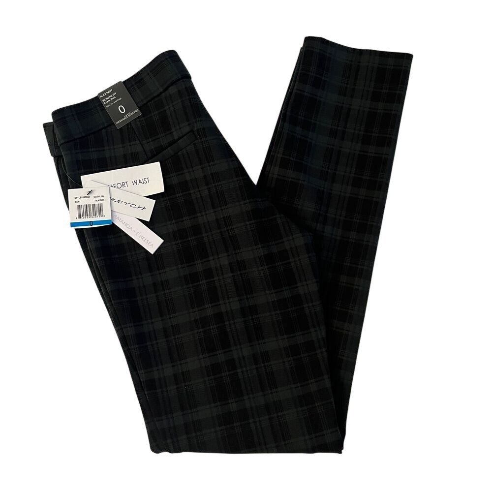 Amanda & Chelsea Womens Black and Green Plaid Pants, Amanda & Chelsea Womens 223